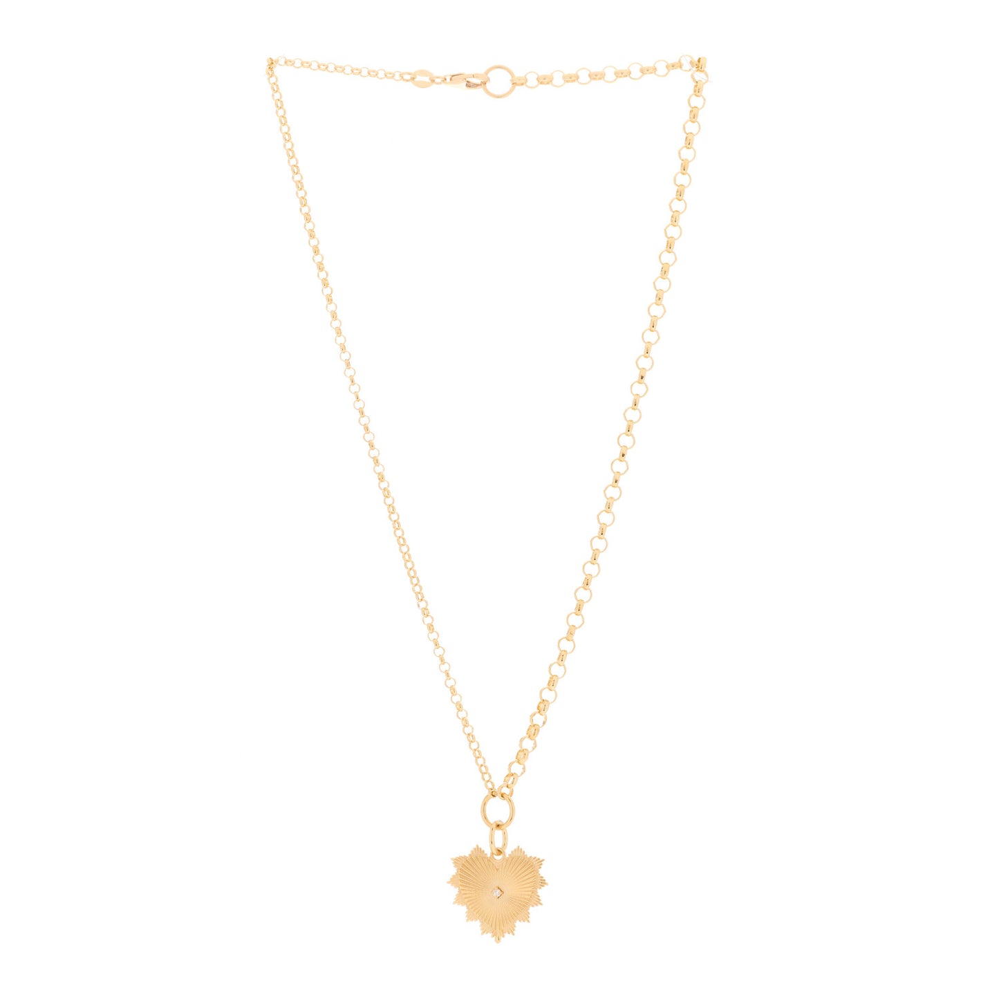 18K Yellow Gold Diamond Medium Radiating Heart Medallion Mixed Chain Necklace