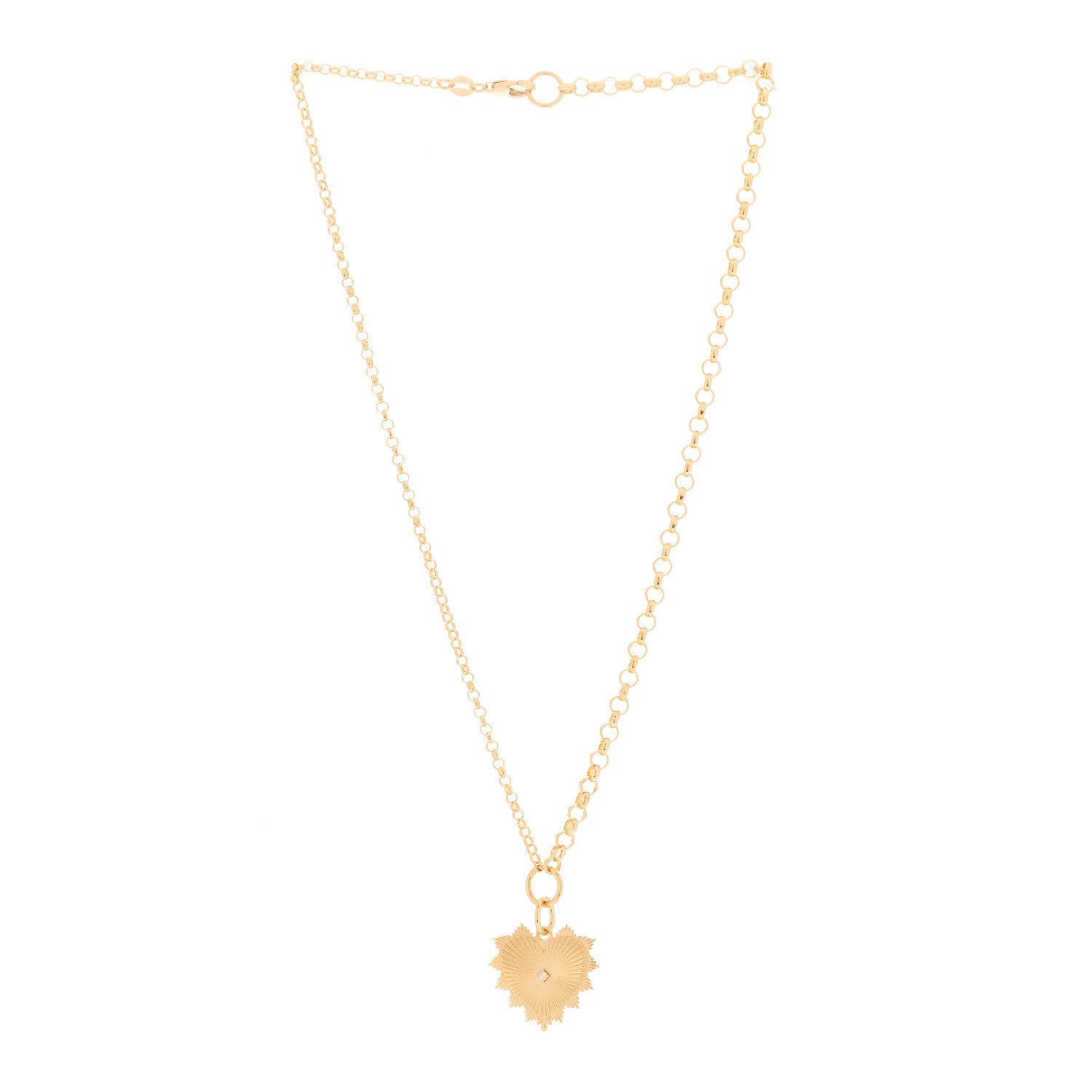 Foundrae 18K Yellow Gold Diamond Medium Radiating Heart Medallion Mixed Chain Necklace 2 of 4