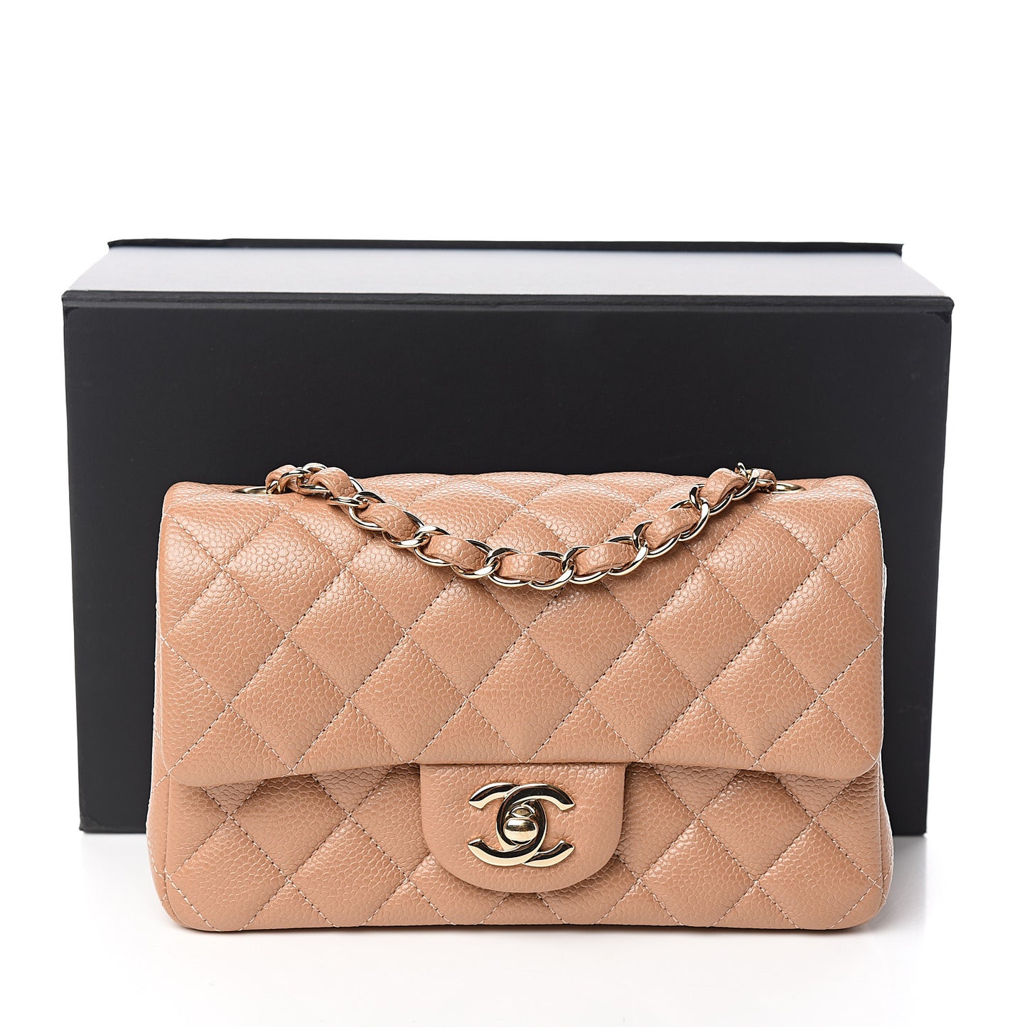 Caviar Quilted Mini Rectangular Flap Dark Beige