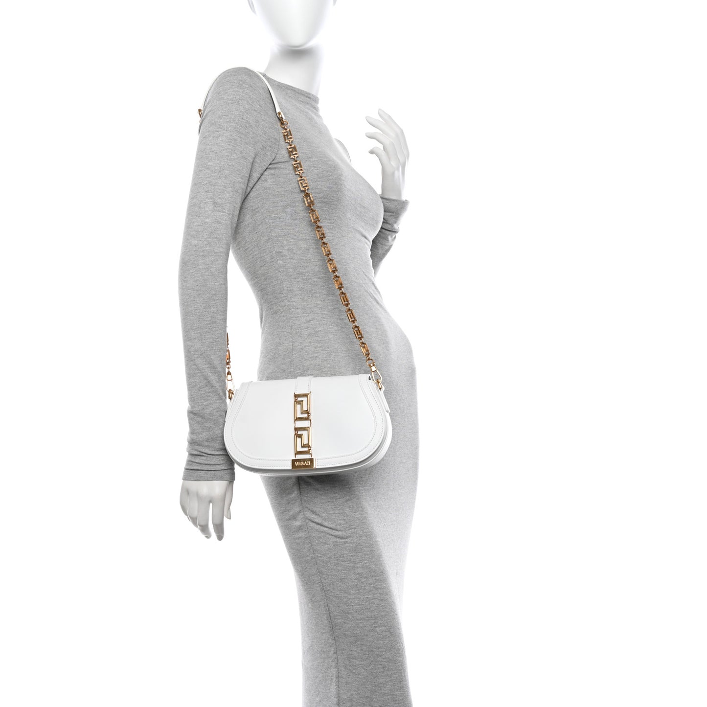 Calfskin Medium Greca Goddess Shoulder Bag White