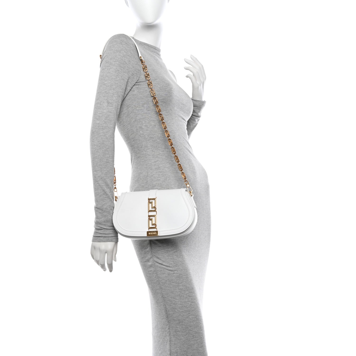 Versace Calfskin Medium Greca Goddess Shoulder Bag White 3 of 12