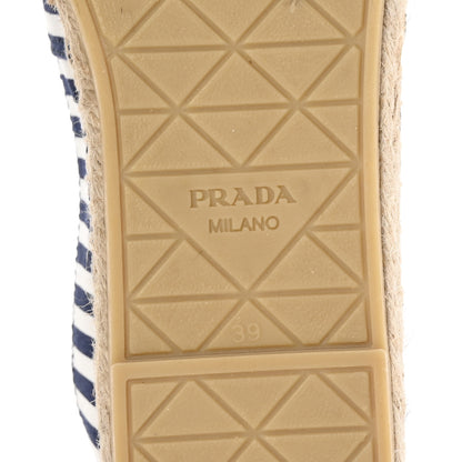 Prada Canvas Striped Triangle Logo Saint Tropez Espadrilles 39 White Blue 7 of 10