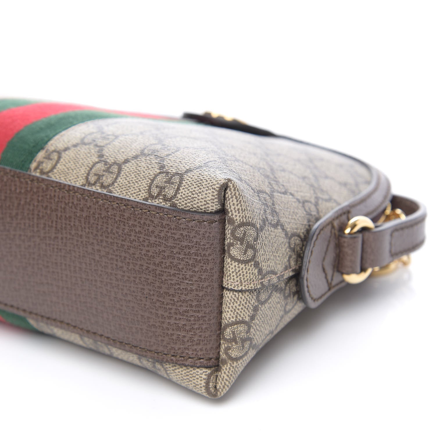 Gucci GG Supreme Monogram Textured Dollar Calfskin Web Small Ophidia Dome Shoulder Bag Beige Ebony New Acero 6 of 9
