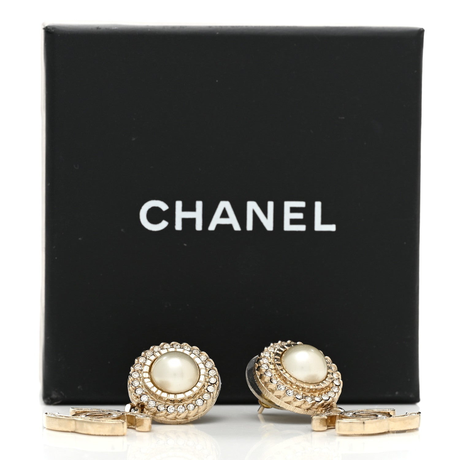 Chanel Crystal Pearl Bow-tiful CC Drop Earrings Gold 5 of 5