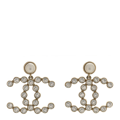 Chanel Crystal Pearl Large CC Drop Earrings Gold 1 of 5