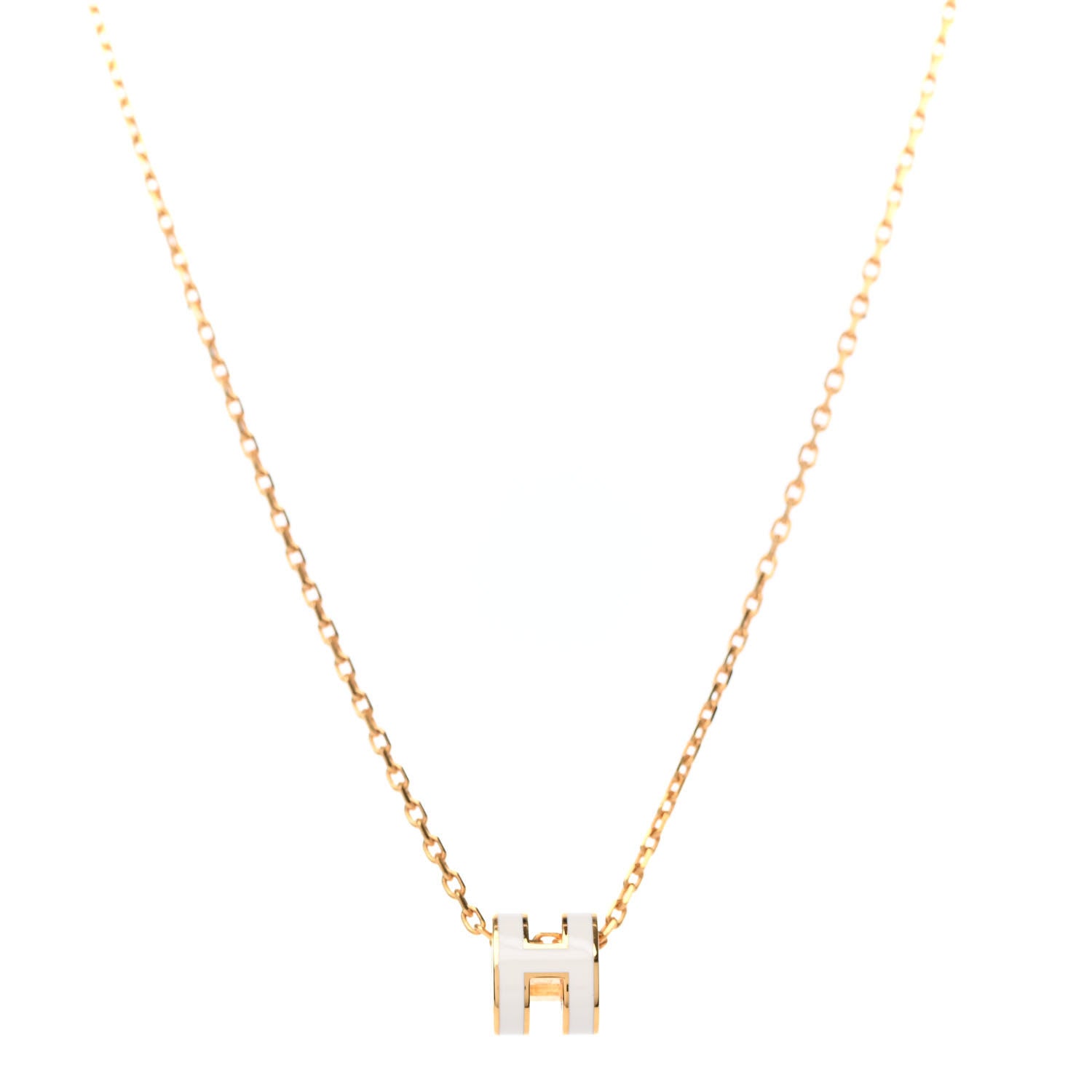 Hermes Lacquered Gold Mini Pop H Pendant Necklace White 1 of 3