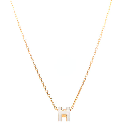 Hermes Lacquered Gold Mini Pop H Pendant Necklace White 1 of 3