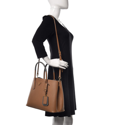 Prada Saffiano Cuir Bi-Color Medium Double Bag Caramel Marmo 2 of 11