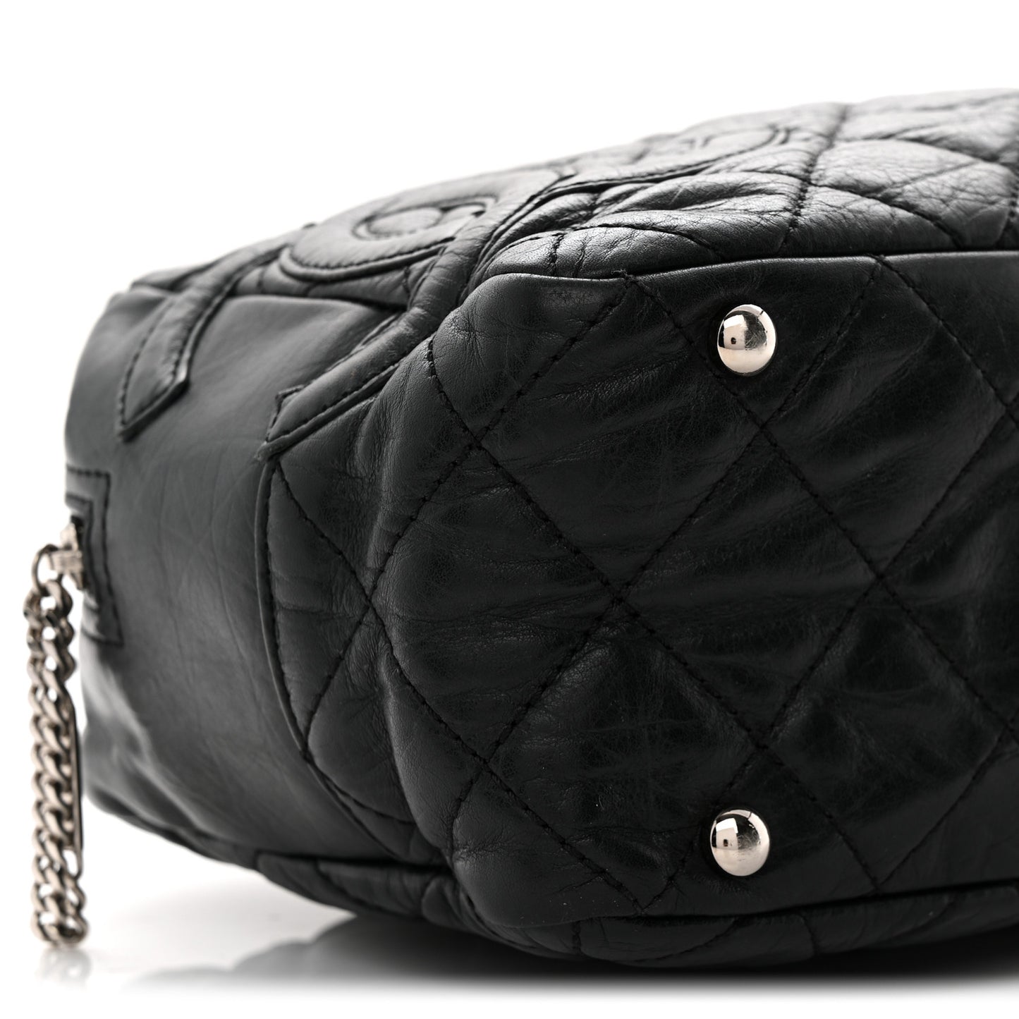 Aged Calfskin Quilted Cotton Club Bowler Black