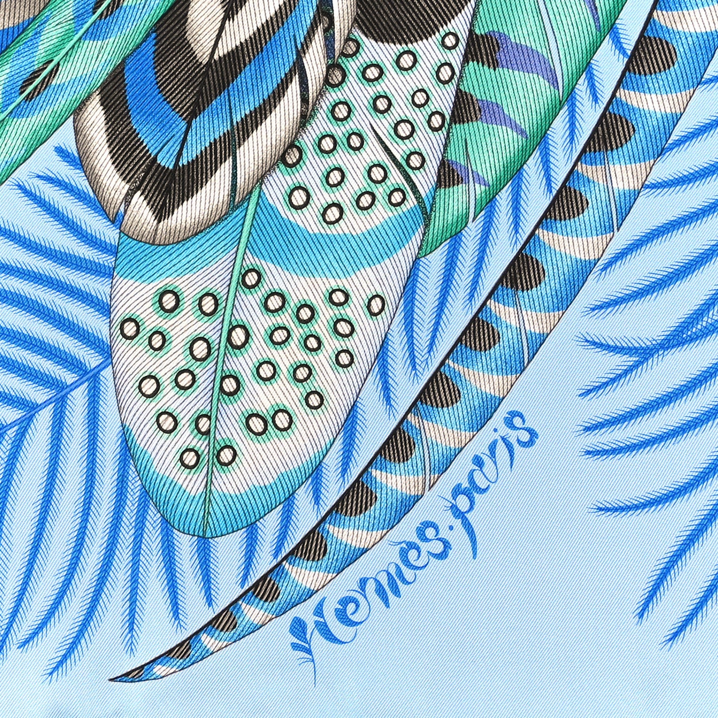Silk Plumes En Fete Scarf 90 Ciel Vert Brun