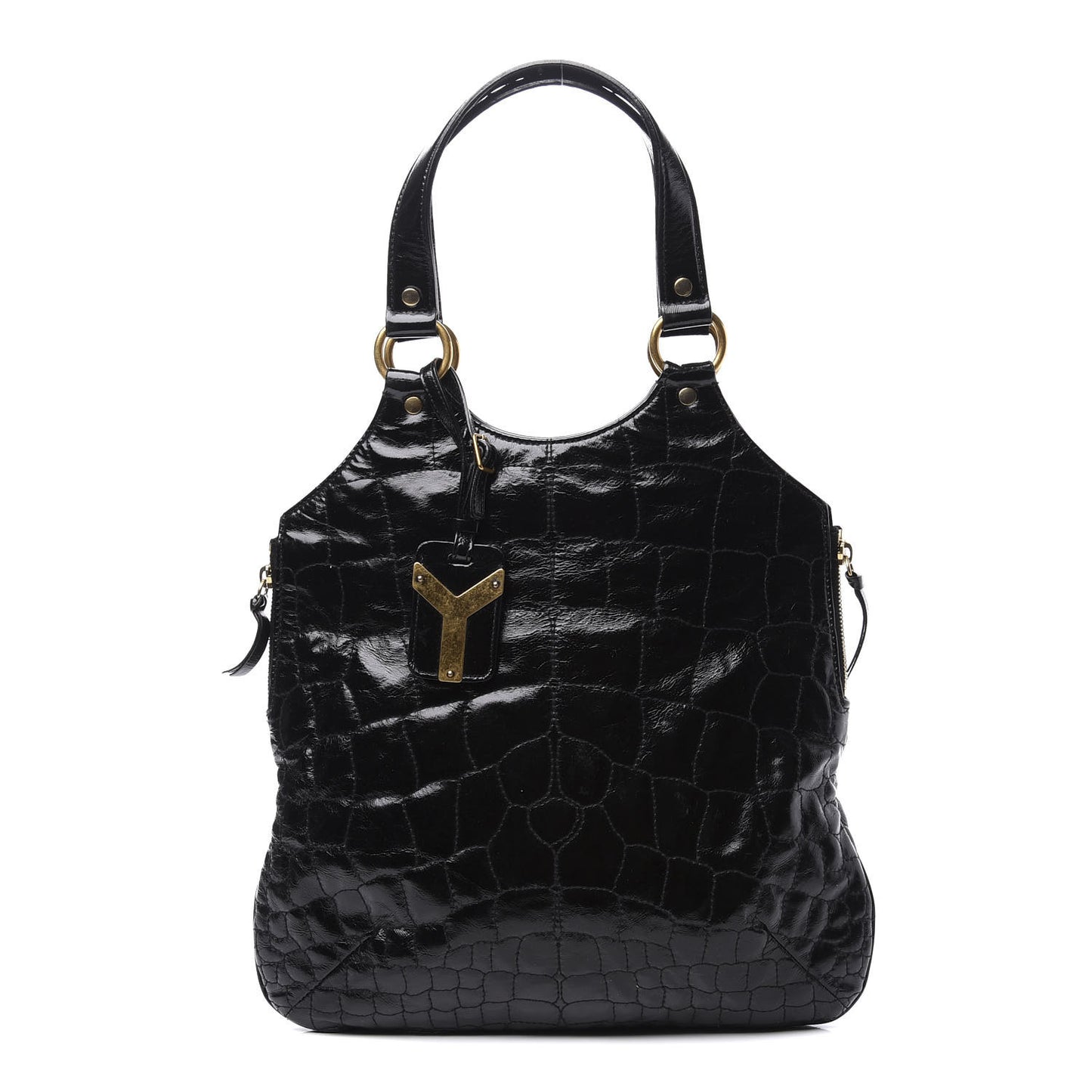 Patent Crocodile Embossed Tribute Tote Black