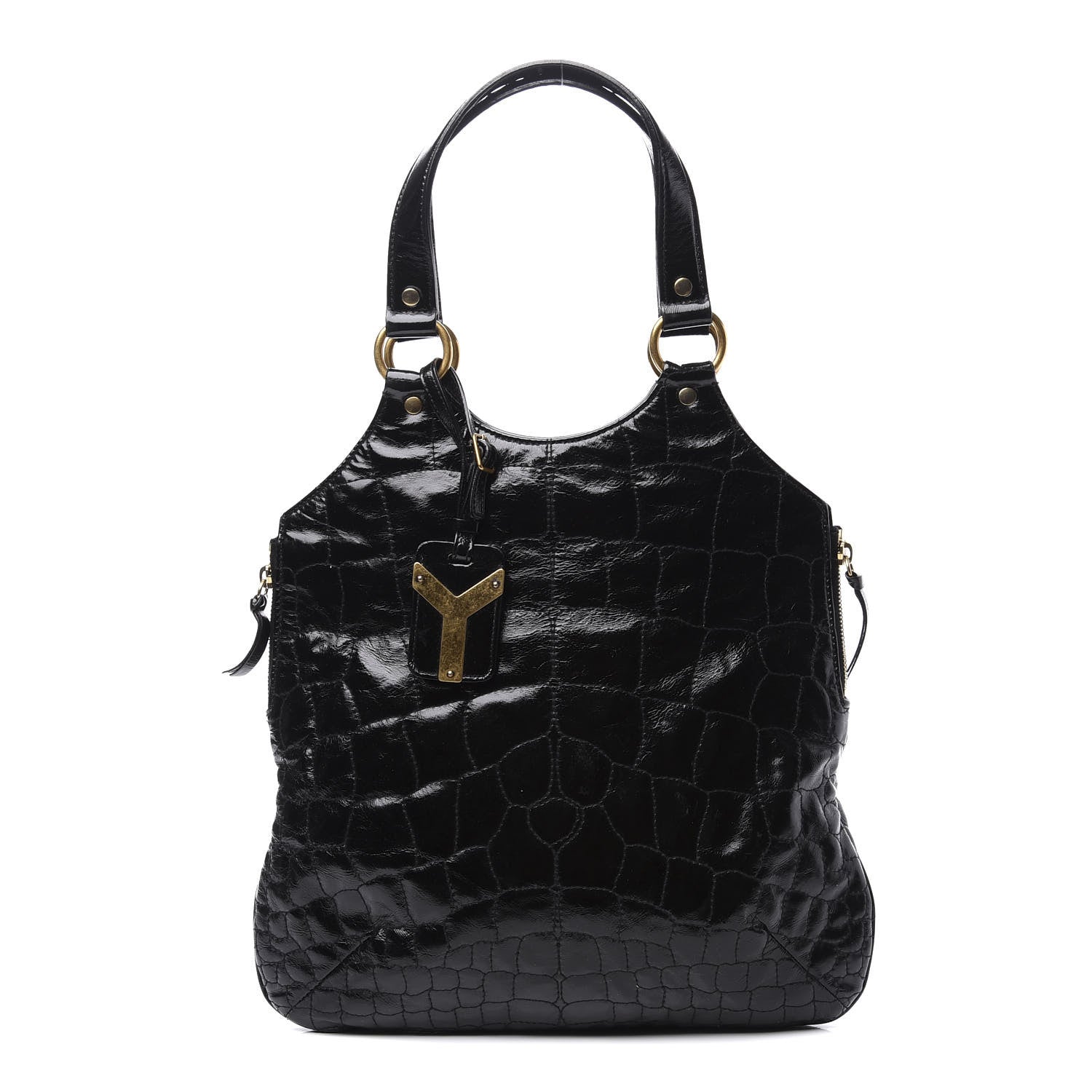 Saint Laurent Patent Crocodile Embossed Tribute Tote Black 1 of 10