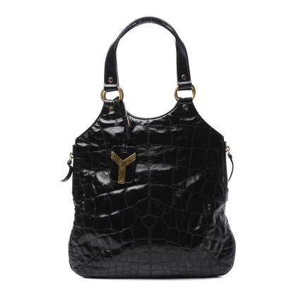 Saint Laurent Patent Crocodile Embossed Tribute Tote Black 1 of 10