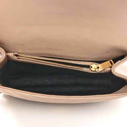 Saint Laurent Sheepskin Matelasse Chevron Monogram Medium College Bag Dark Beige 5 of 13