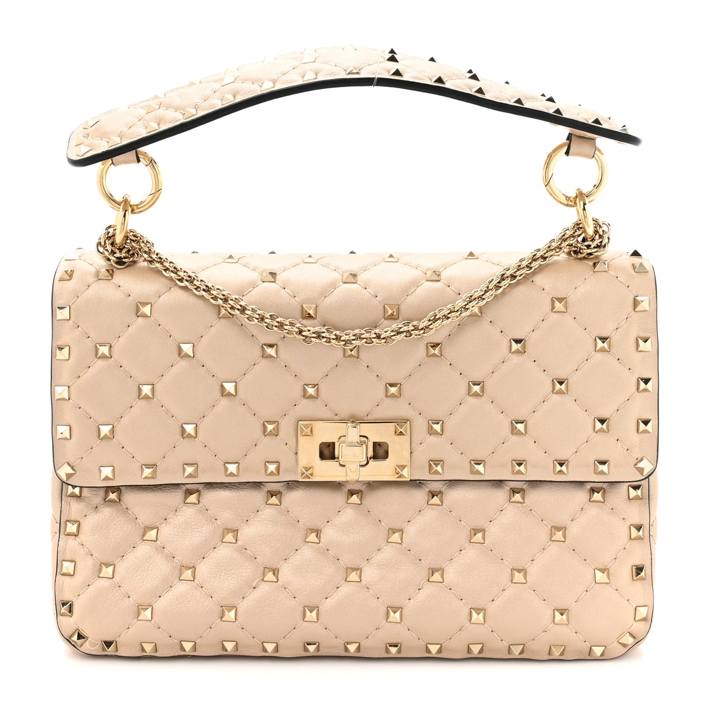 Lambskin Medium Rockstud Spike Shoulder Bag Poudre