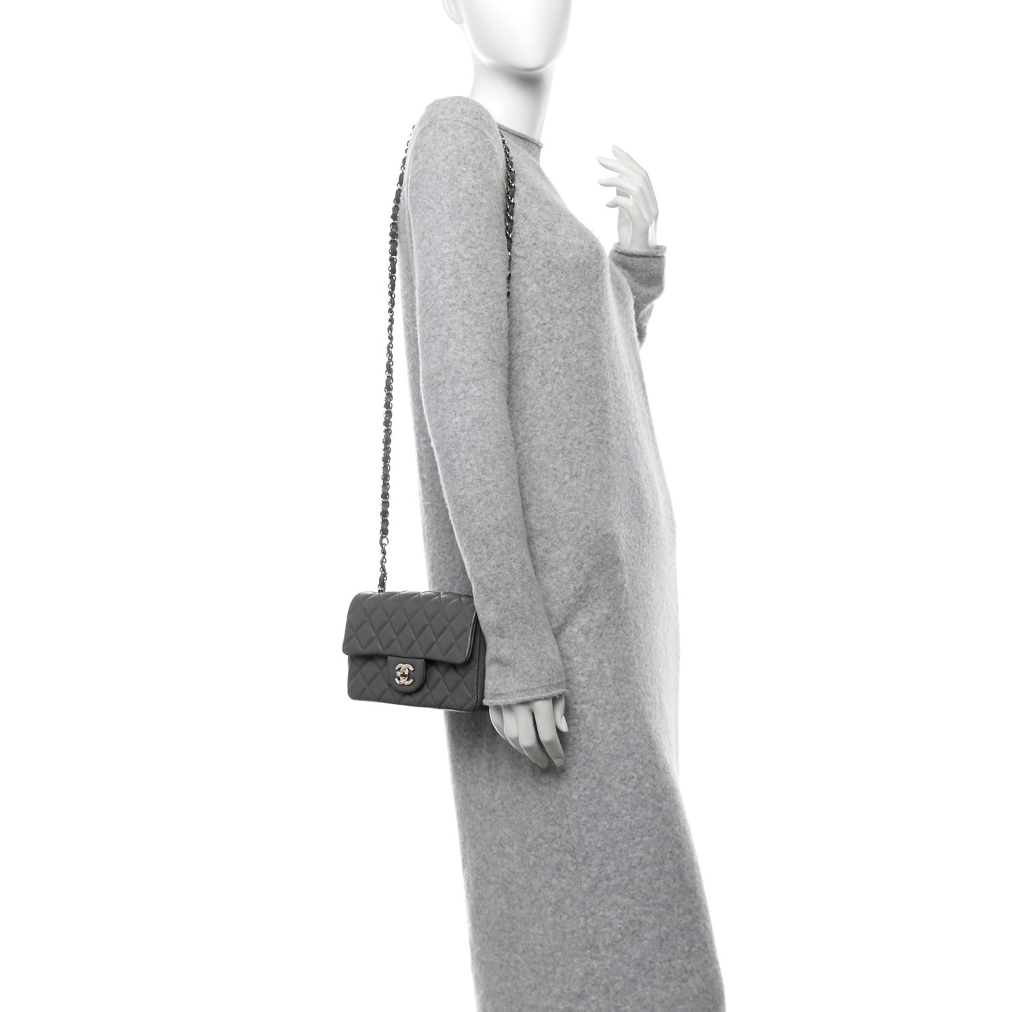 Lambskin Quilted Mini Rectangular Flap Dark Grey