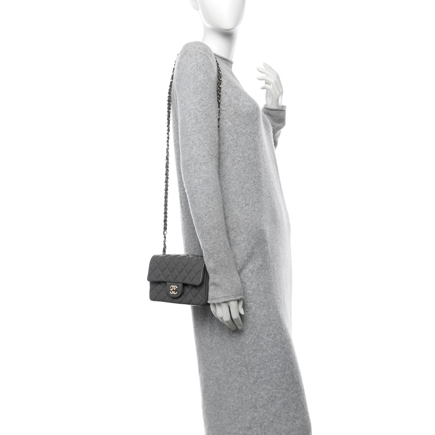Chanel Lambskin Quilted Mini Rectangular Flap Dark Grey 2 of 11
