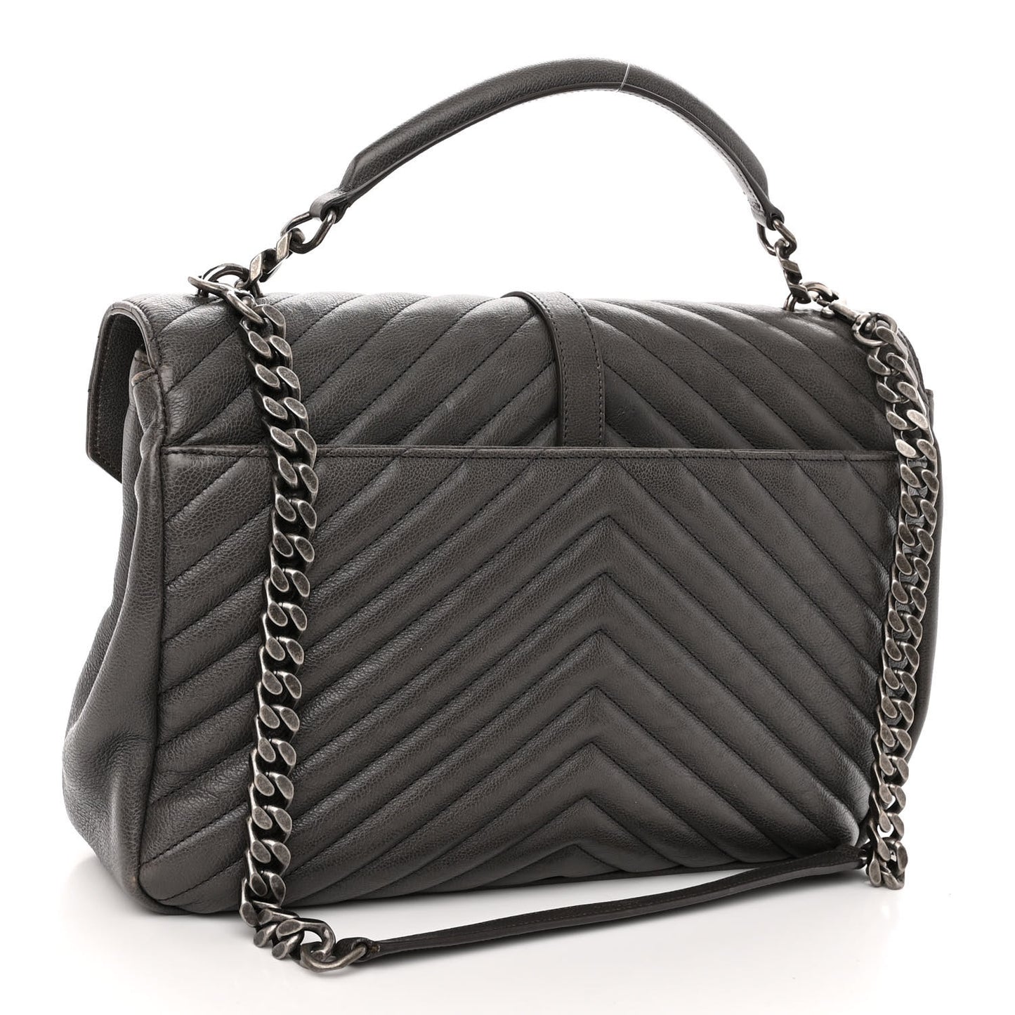 Sheepskin Matelasse Chevron Monogram Large College Satchel Dark Anthracite