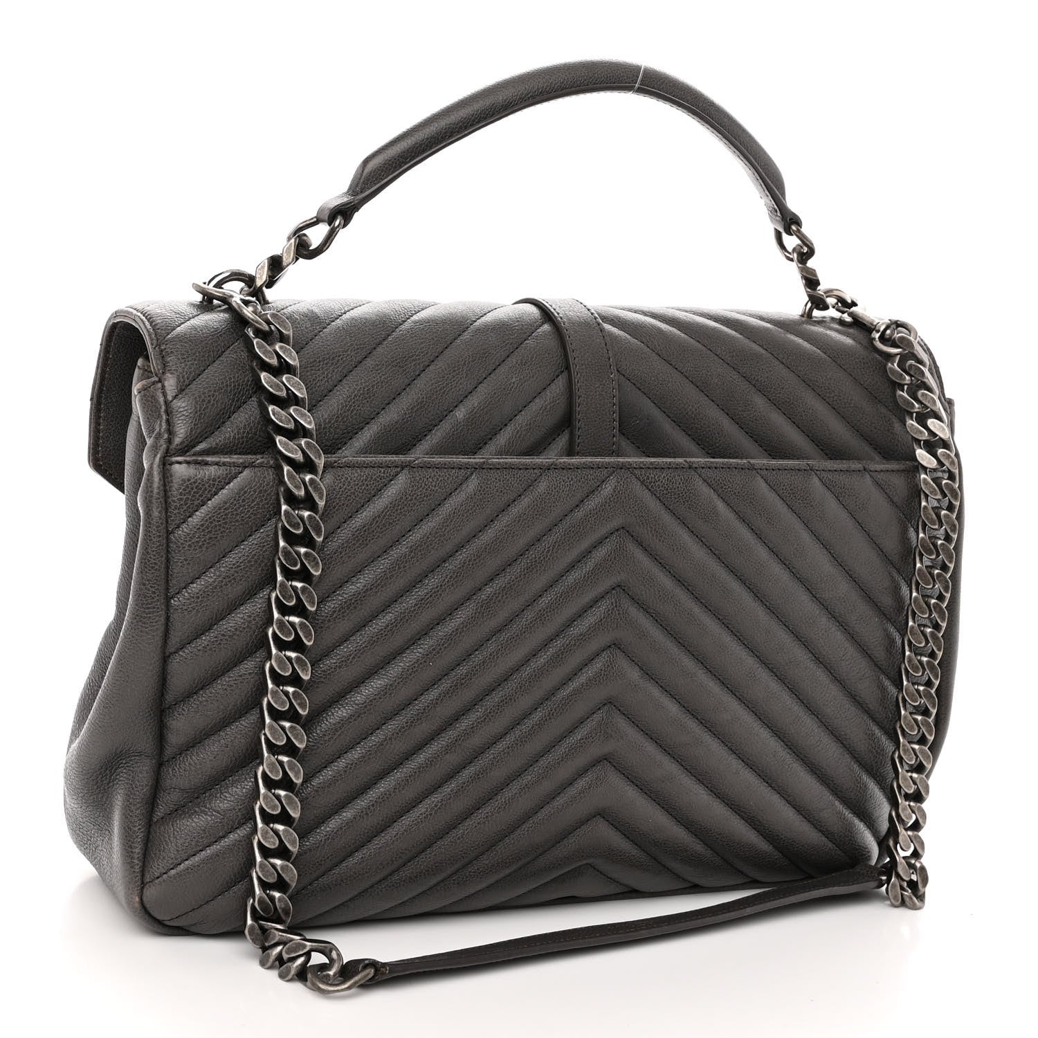 Saint Laurent Sheepskin Matelasse Chevron Monogram Large College Satchel Dark Anthracite 2 of 11