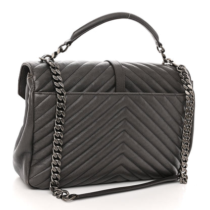 Saint Laurent Sheepskin Matelasse Chevron Monogram Large College Satchel Dark Anthracite 2 of 11