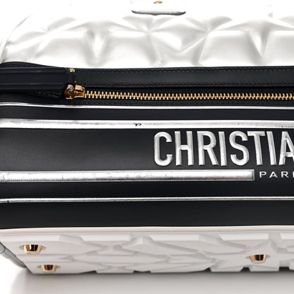 Christian Dior Padded Etoile Calfskin Embossed Medium Dior Vibe Zip Bowling Bag Silver Black 10 of 17