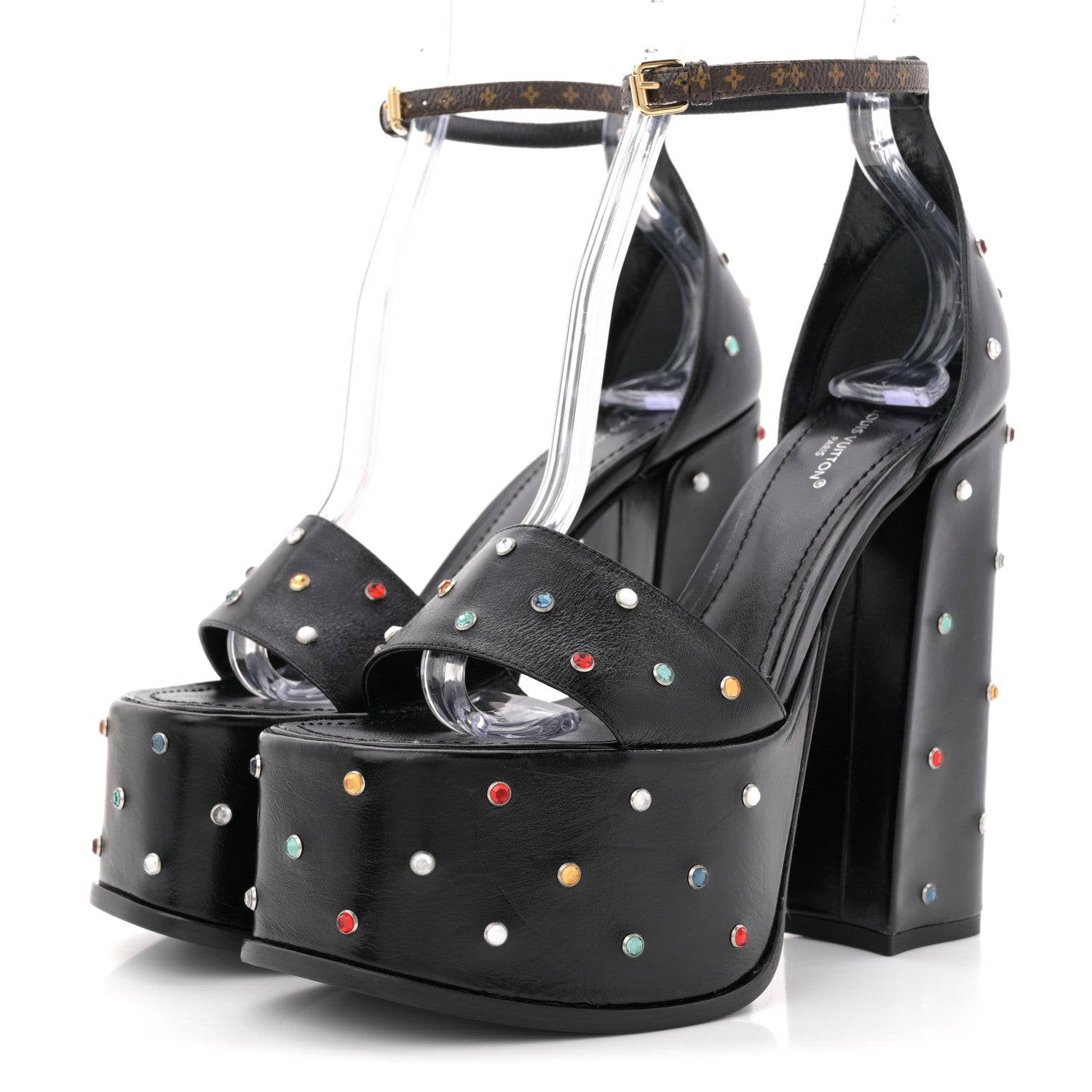 Louis Vuitton Calfskin Studded Fame Platform Sandals 37 Black 4 of 12