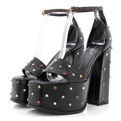 Louis Vuitton Calfskin Studded Fame Platform Sandals 37 Black 4 of 12