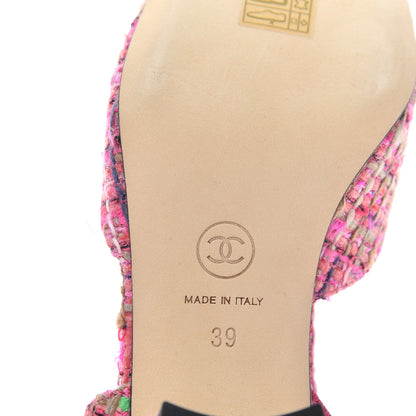 Chanel Tweed Grosgrain Cap Toe CC Slingback Pumps 39 Pink Black 9 of 11