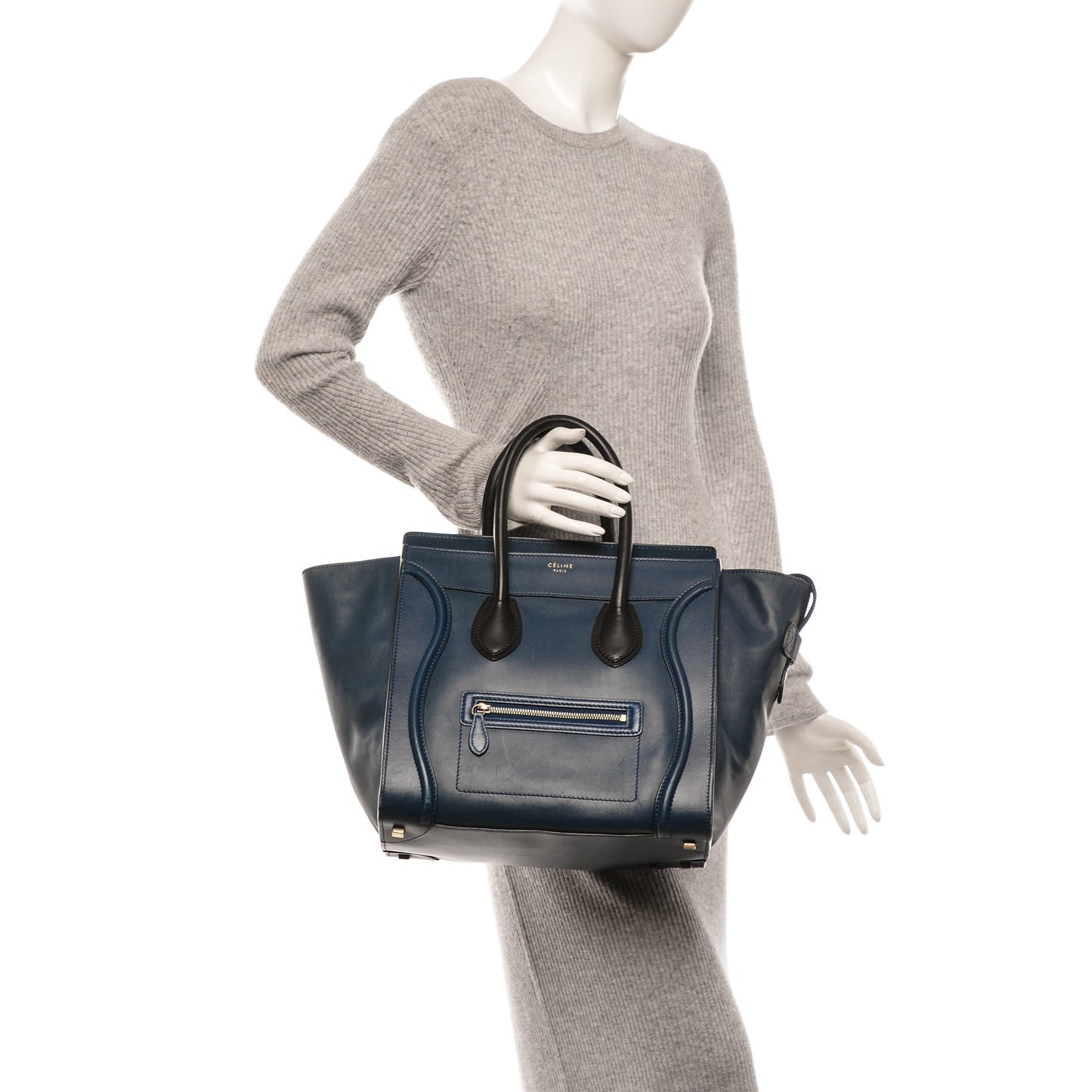 Smooth Calfskin Mini Bi-Color Luggage Ocean Blue