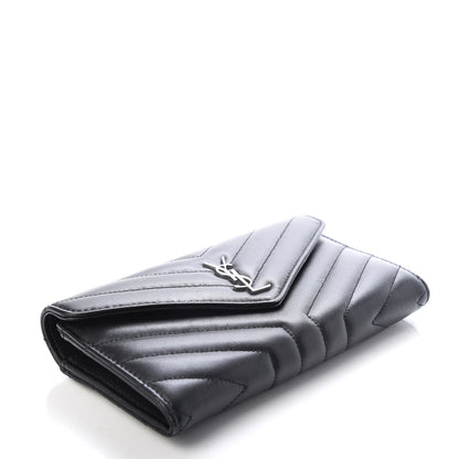 Saint Laurent Lambskin Y Quilted Monogram Large Loulou Flap Wallet Black 4 of 7