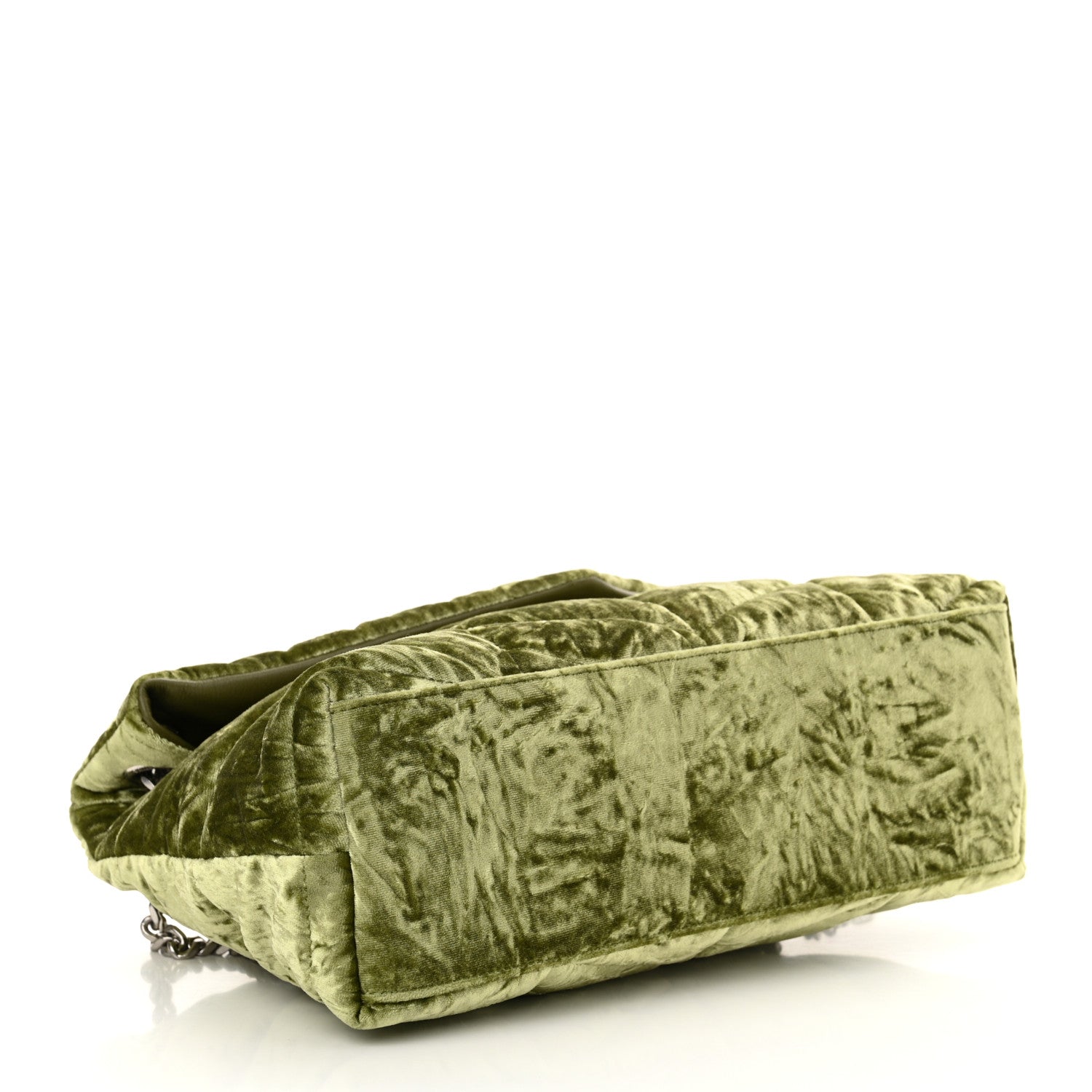 Saint Laurent Crushed Velvet Quilted Small Loulou Puffer Monogram Chain Satchel Green 4 of 11