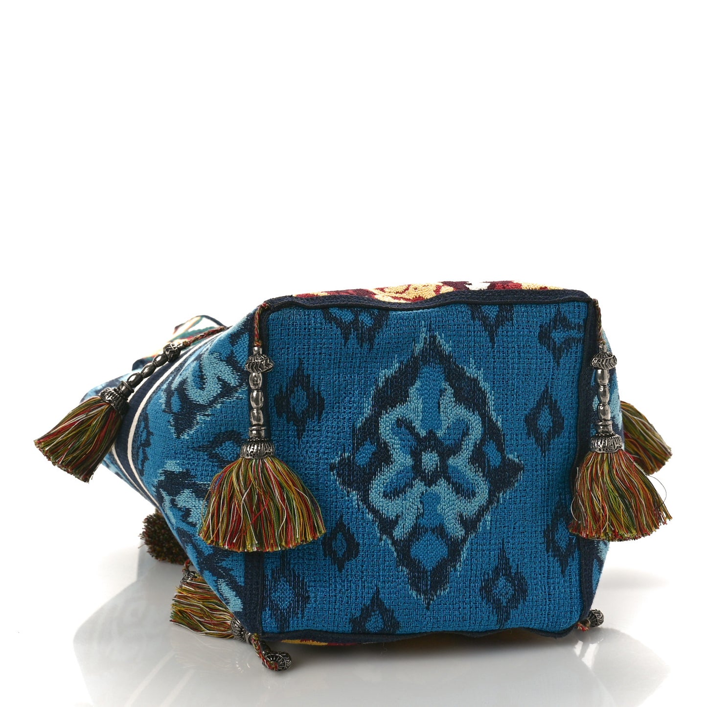 Canvas Embroidered Paisley D-Bubble Bucket Bag Blue Multicolor