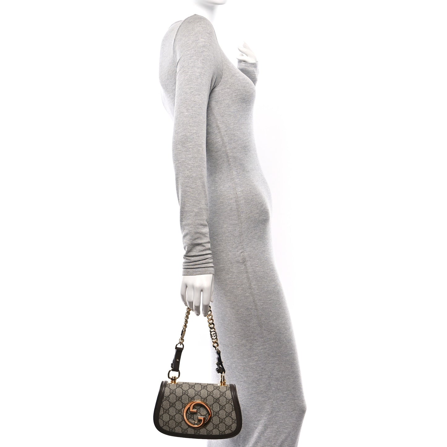 GG Supreme Monogram Textured Dollar Calfskin Mini Blondie Chain Shoulder Flap Bag Beige Ebony New Acero