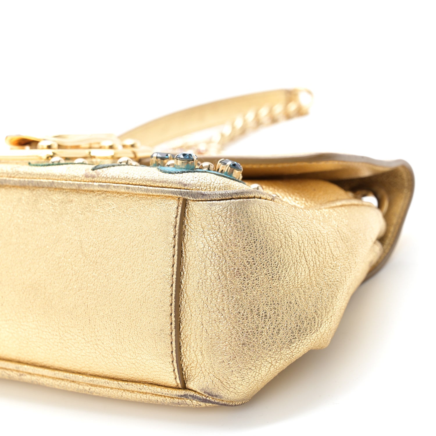 Dolce & Gabbana DOLCE & GABBANA Metallic Calfskin Crystal Embellished Lucia Shoulder Bag Gold Multicolor 10 of 13