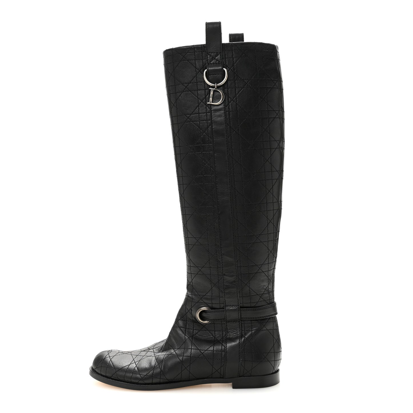 Lambskin Cannage Tall Flat Boots 37.5 Black