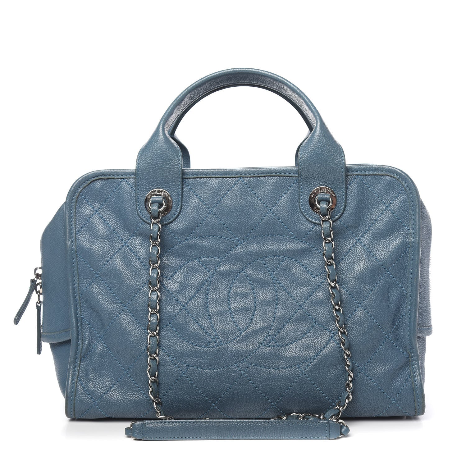 Chanel Caviar Quilted Deauville Bowling Bag Blue 1 of 12