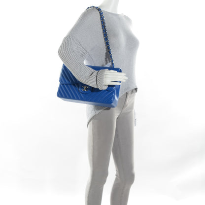 Chanel Caviar Chevron Quilted Jumbo Double Flap Bright Blue 2 of 9