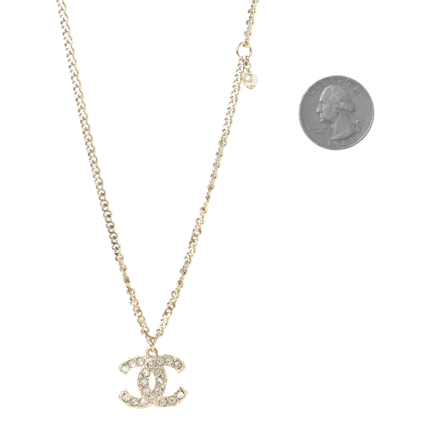 Crystal CC Pearl Necklace Gold