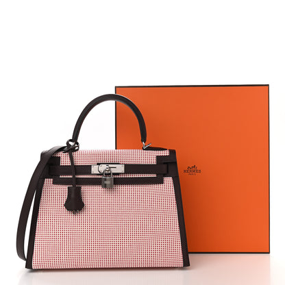 Hermes Toile Quadrille Swift Kelly Sellier 28 Framboise Ecru Rouge Sellier 11 of 11