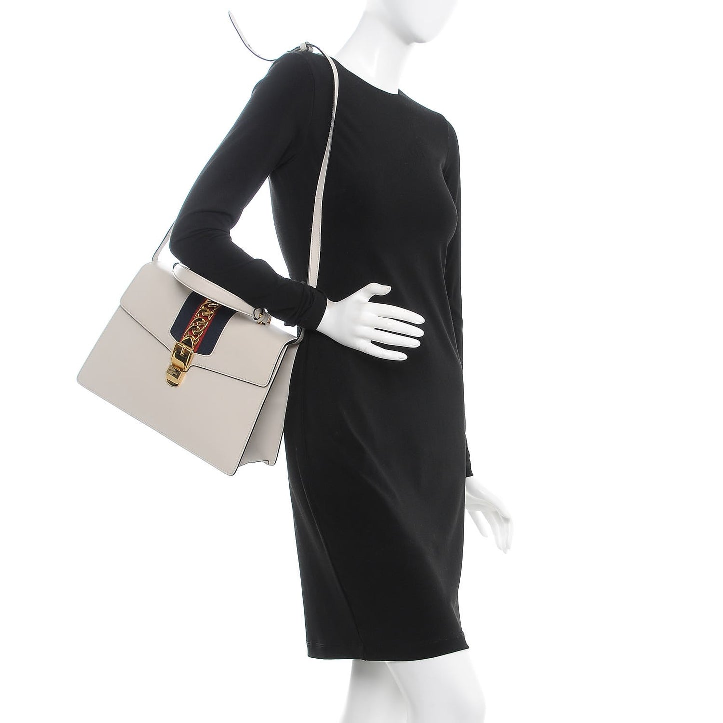 Calfskin Web Medium Sylvie Top Handle Bag White