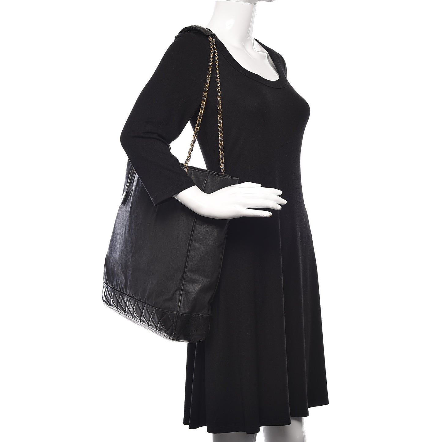 Canvas Calfskin Shopping Tote Black