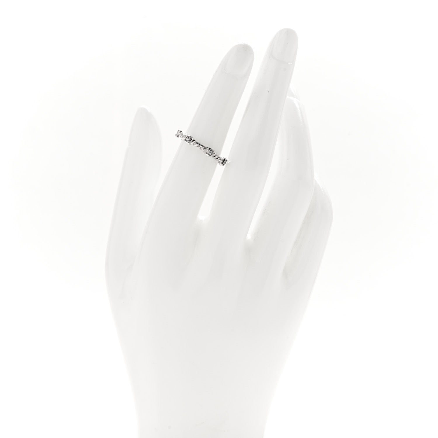 David Yurman 18K White Gold Diamond 2mm Cable Collectibles Stack Band Ring 50 5.25 2 of 6