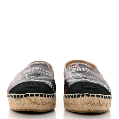Chanel Lambskin Grosgrain Printed Espadrilles 38 Multicolor Black 2 of 13