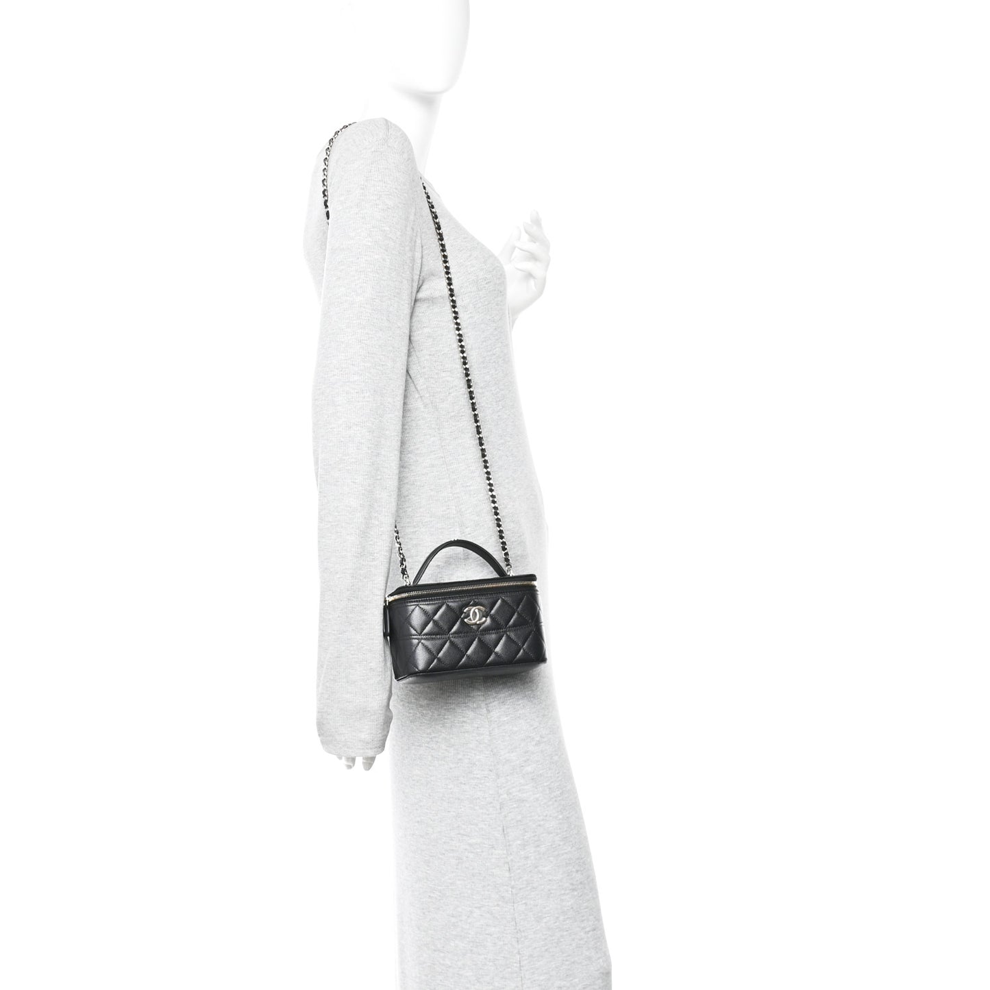 Caviar Quilted Trendy Handle Mini Vanity Black