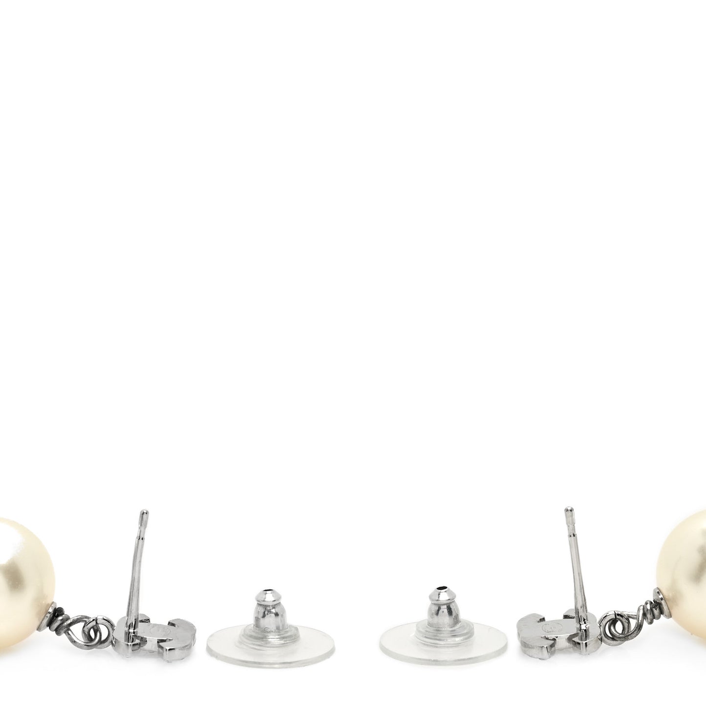Crystal Pearl CC Drop Earrings Silver Pearly White