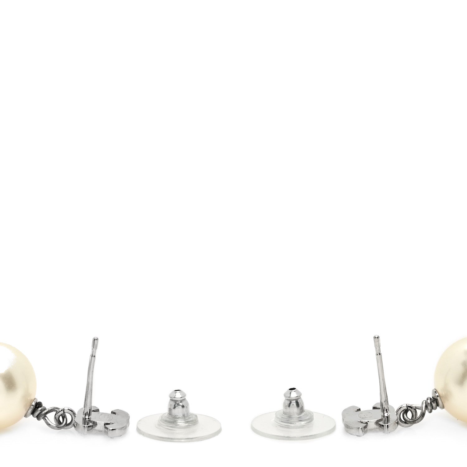 Chanel Crystal Pearl CC Drop Earrings Silver Pearly White 2 of 3
