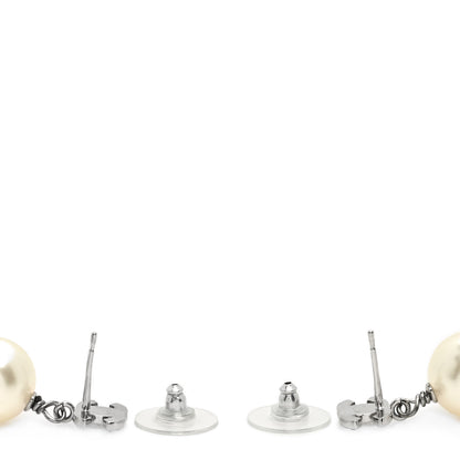 Chanel Crystal Pearl CC Drop Earrings Silver Pearly White 2 of 3