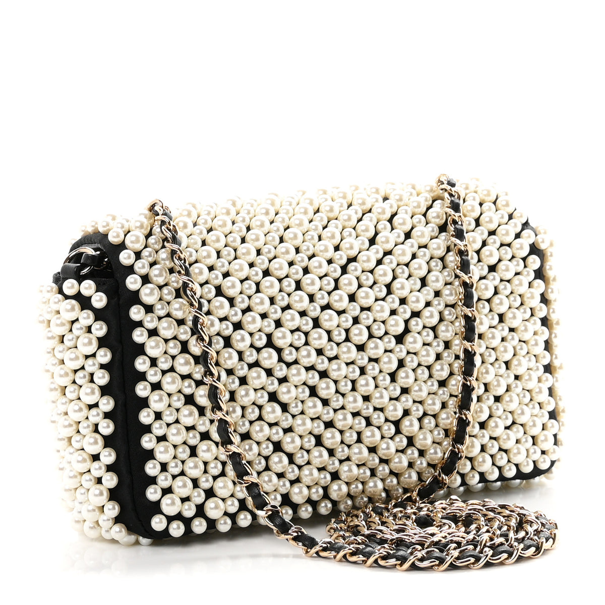 Chanel Satin Lambskin Pearl On Flap Black 3 of 10