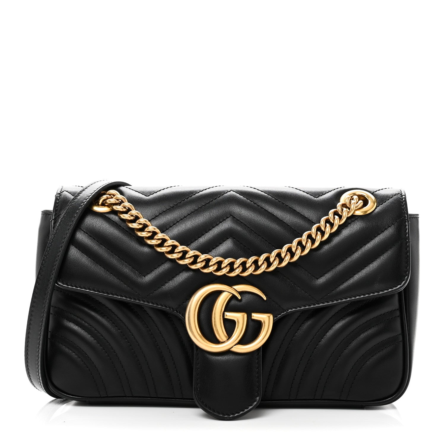 Gucci Calfskin Matelasse Small GG Marmont Shoulder Bag Black 1 of 10