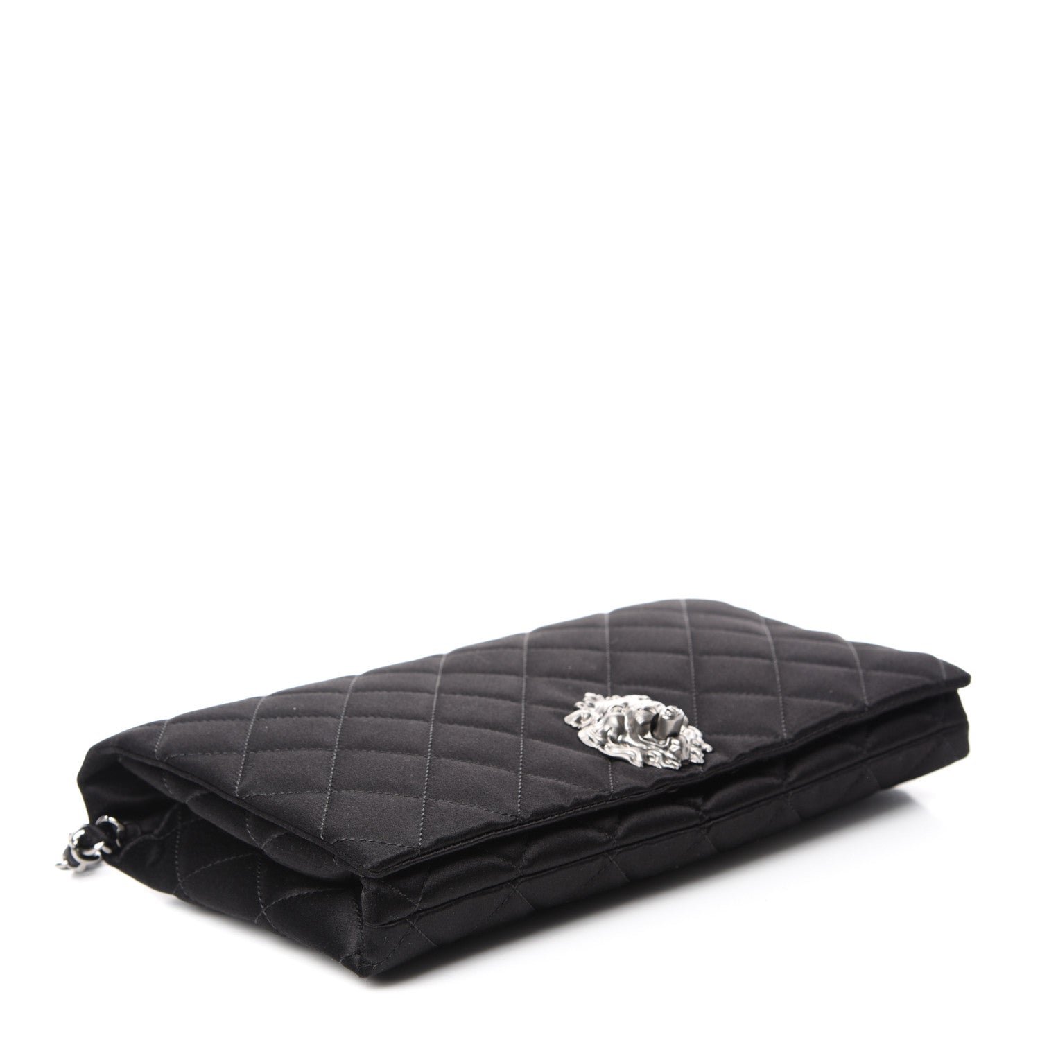 Chanel Satin Quilted Medium Leo Lion Flap Clutch Black 4 of 10